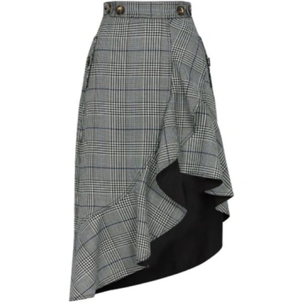 Self-Portrait Gray Glen Plaid Asymmetric Ruffle Mini Skirt